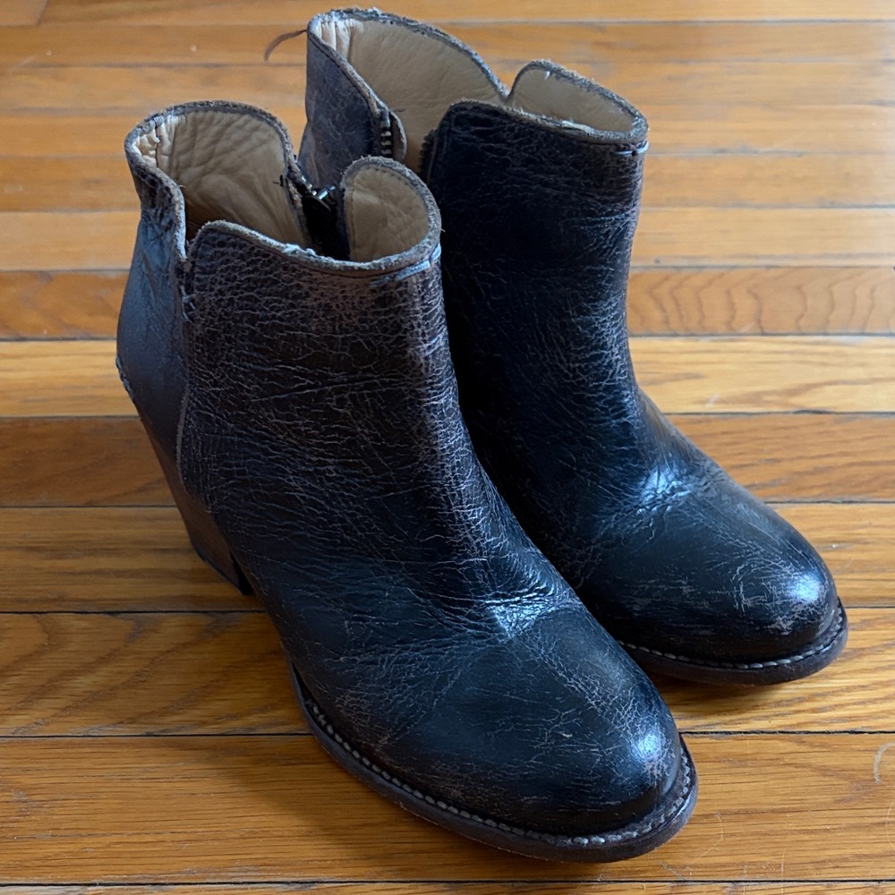 Bed Stu Distressed Black Ankle Booties